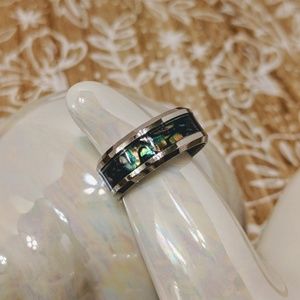 Abalone Shell Inlay Titanium Steel Ring - Size 8